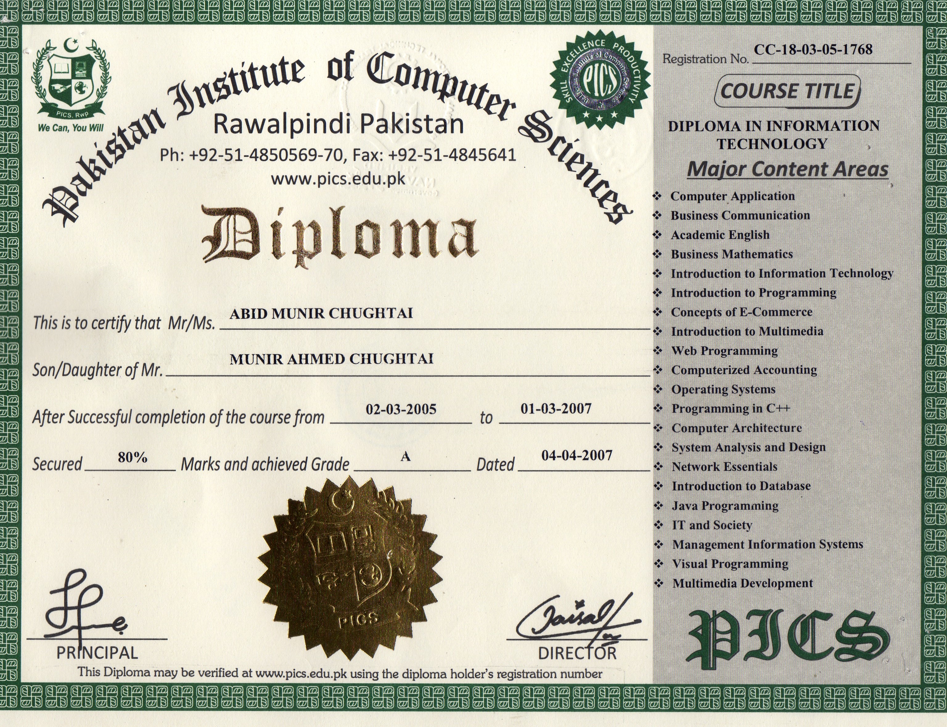 Pakistan Institute Of Computer Sciences Free Online Certification - 2 years diploma !   in information technology